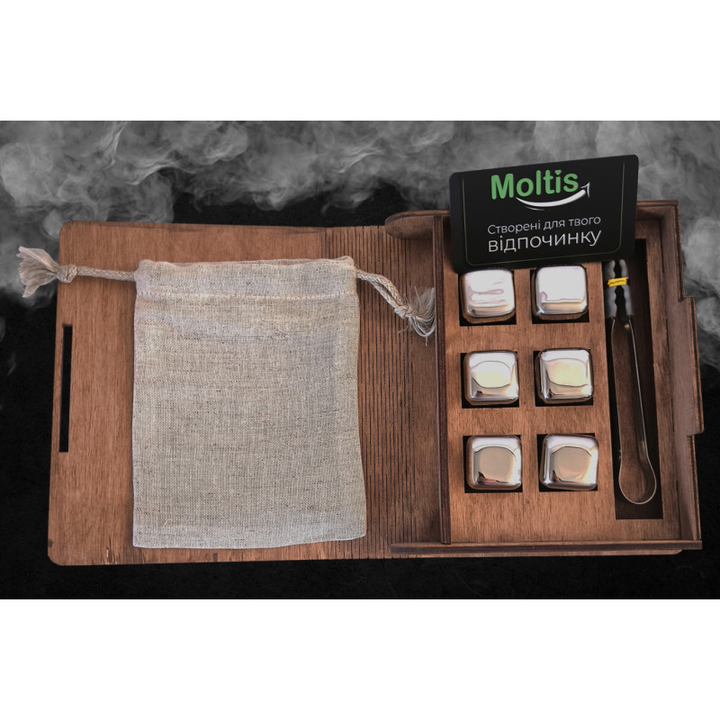 Кубики для віскі Moltis Relax Whiskey Stones Original Wood 6 шт з металу у серебряном цвете (без гравировки) MBS - 10504
