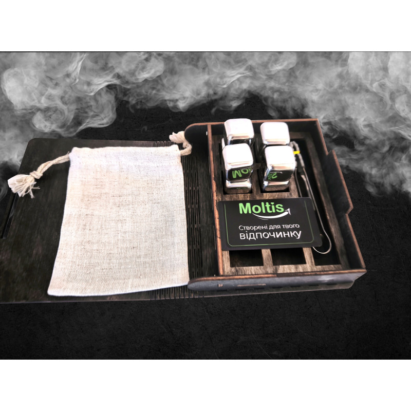 Кубики для віскі Moltis Relax Whiskey Stones Original Wood 8 шт з металу у срібному кольорі MBS - 10502