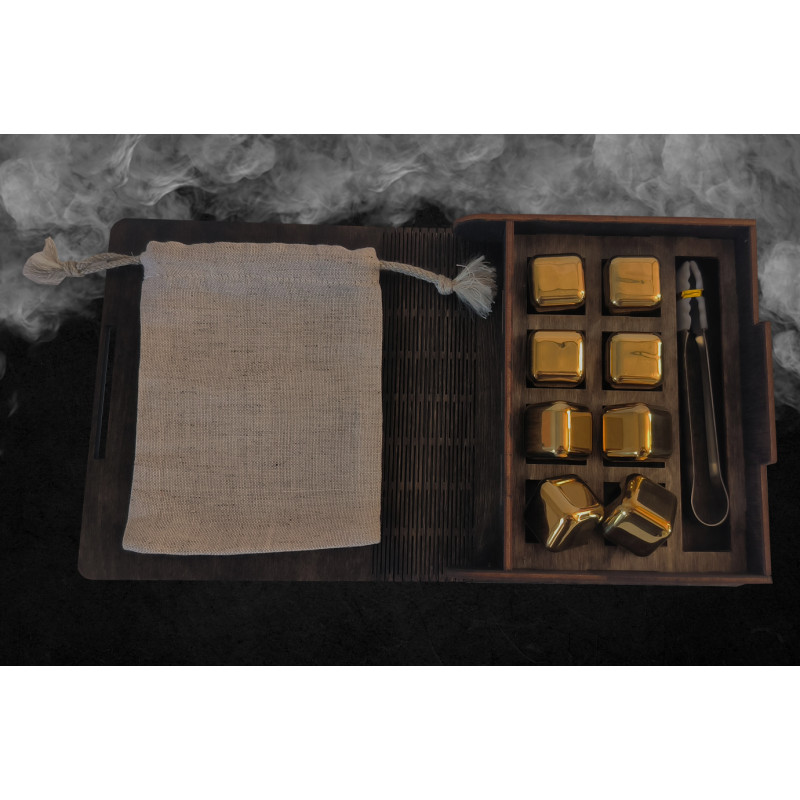 Кубики для віскі Moltis Relax Whiskey Stones Original Wood 8 шт з металу у золотом цвете (без гравировки) MBG - 10514
