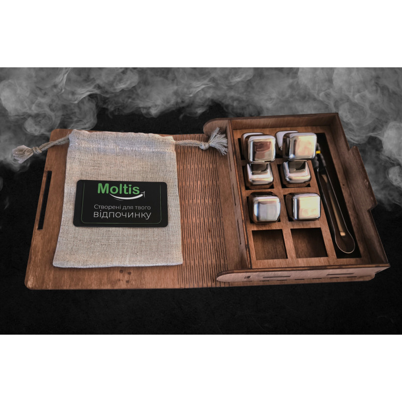 Кубики для віскі Moltis Relax Whiskey Stones Original Wood 8 шт з металу у серебряном цвете (без гравировки) MBS - 10506