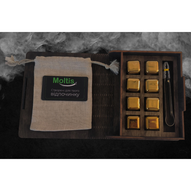 Кубики для віскі Moltis Relax Whiskey Stones Original Wood 8 шт з металу у золотому кольорі MBG - 10510