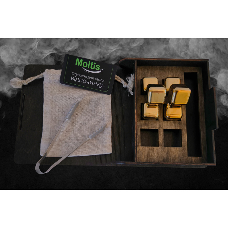 Кубики для віскі Moltis Relax Whiskey Stones Original Wood 6 шт з металу у золотому кольорі MBG - 10508