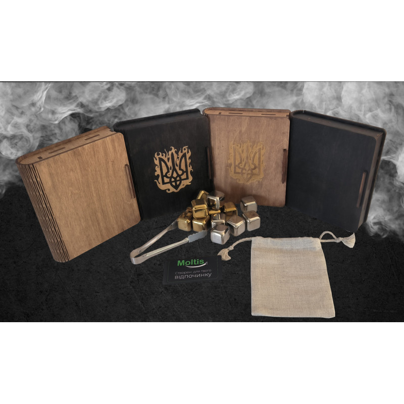 Кубики для віскі Moltis Relax Whiskey Stones Original Wood 6 шт з металу у золотом цвете (без гравировки) MBG - 10513