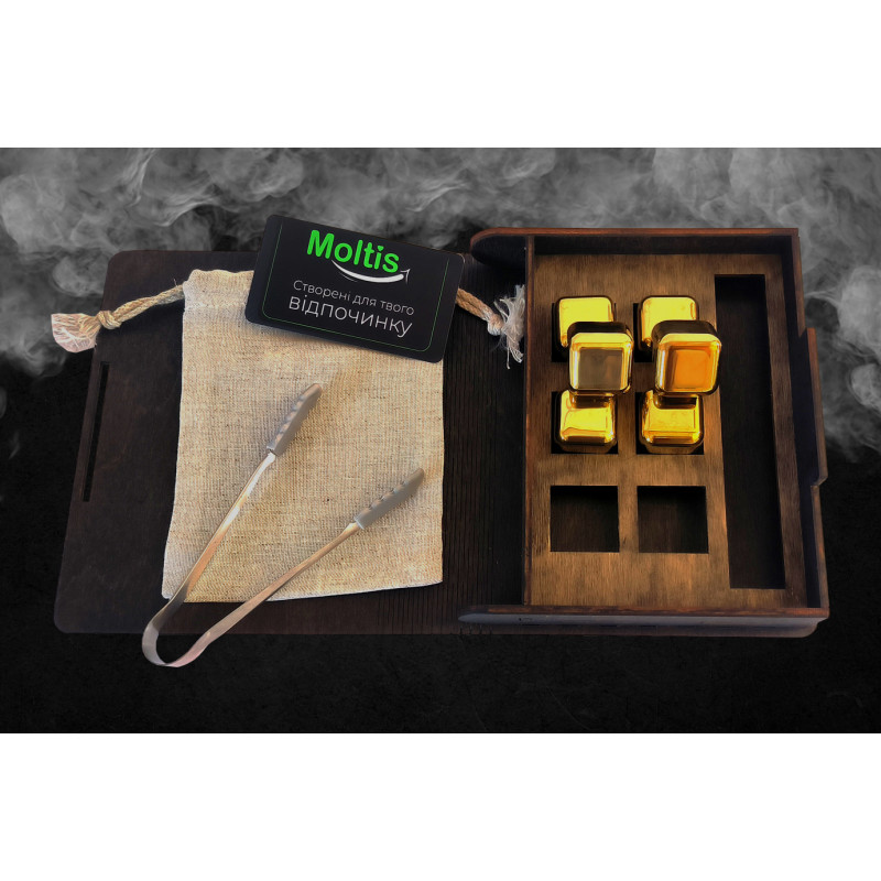 Кубики для віскі Moltis Relax Whiskey Stones Original Wood 6 шт з металу у золотому кольорі MBG - 10508