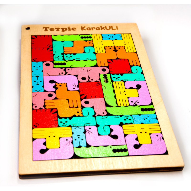 Дерев'яна іграшка тетрис KarakULi для дітей 40 елементів, Дерев'яний пазл тетрис