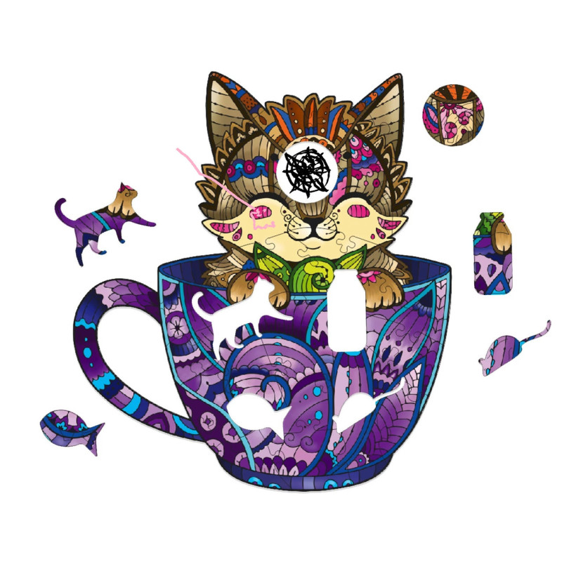 Пазл дерев'яний Котик у чашечці A4