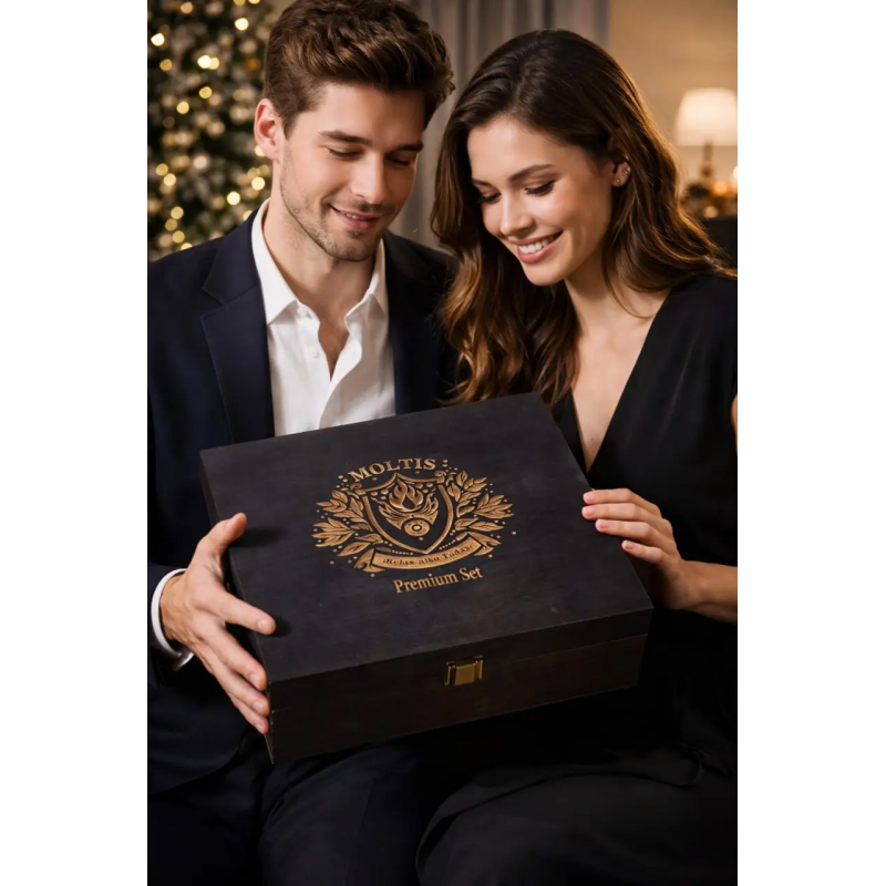 Подарунковий набір для віскі Moltis Premium — 4 склянки, металеві охолоджувальні кубики, елітний комплект у дерев’яній коробці
