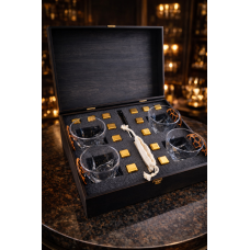 Подарунковий набір для віскі Moltis Premium — 4 склянки, металеві охолоджувальні кубики, елітний комплект у дерев’яній коробці