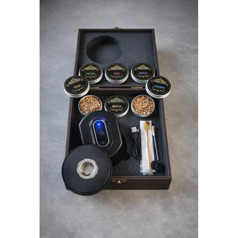 Електричний смокер для віскі Moltis — подарунковий набір для копчення віскі та коктейлів у дерев’яній коробці