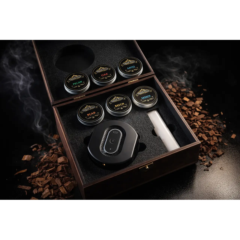 Електричний смокер для віскі Moltis — подарунковий набір для копчення віскі та коктейлів у дерев’яній коробці